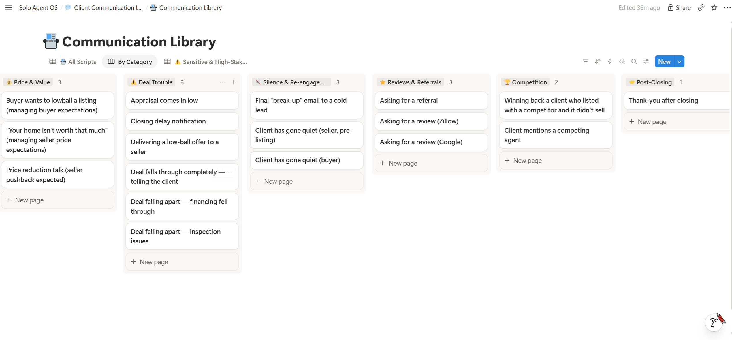 Client communication library — eighteen scenarios by category