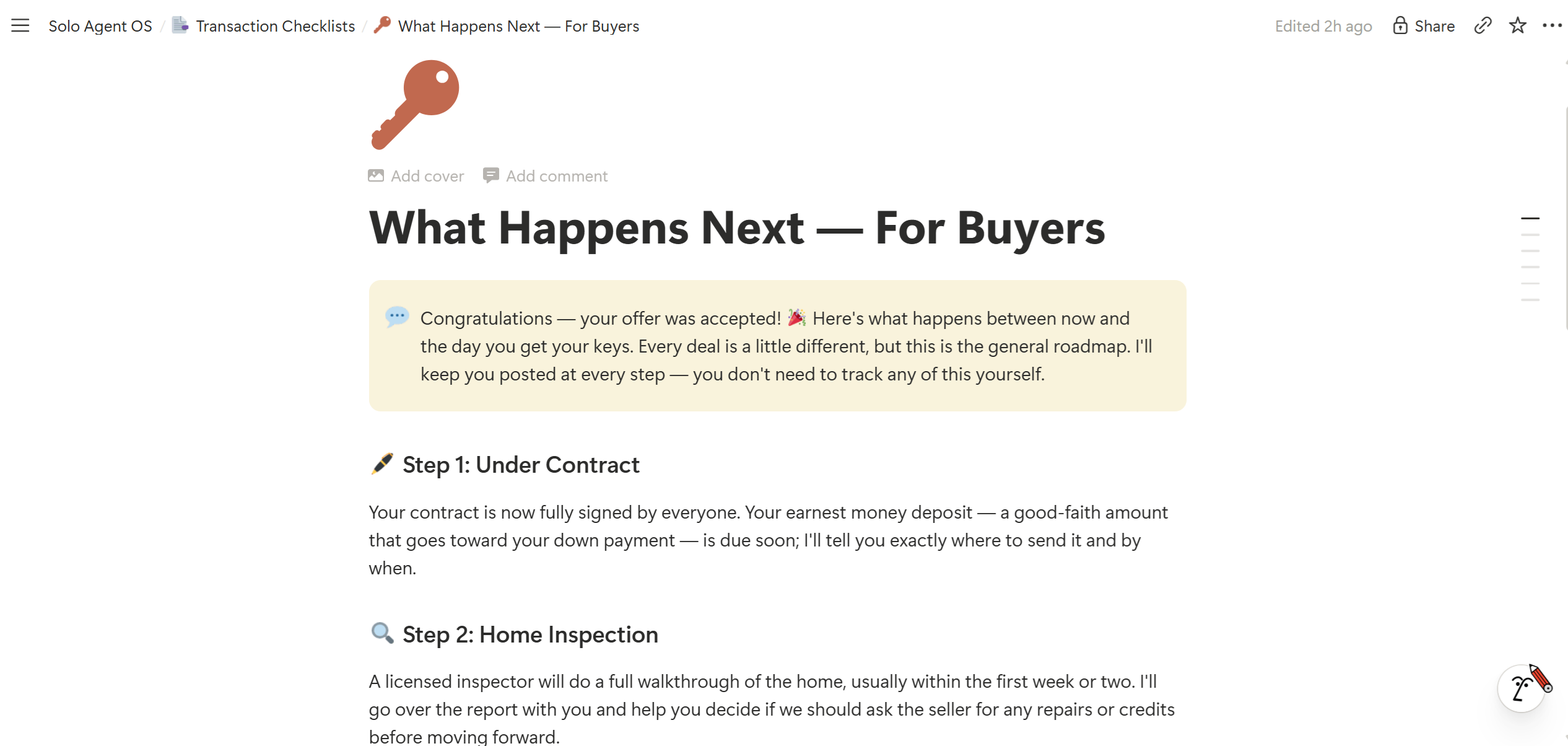 Client-facing roadmap you send after the offer is accepted